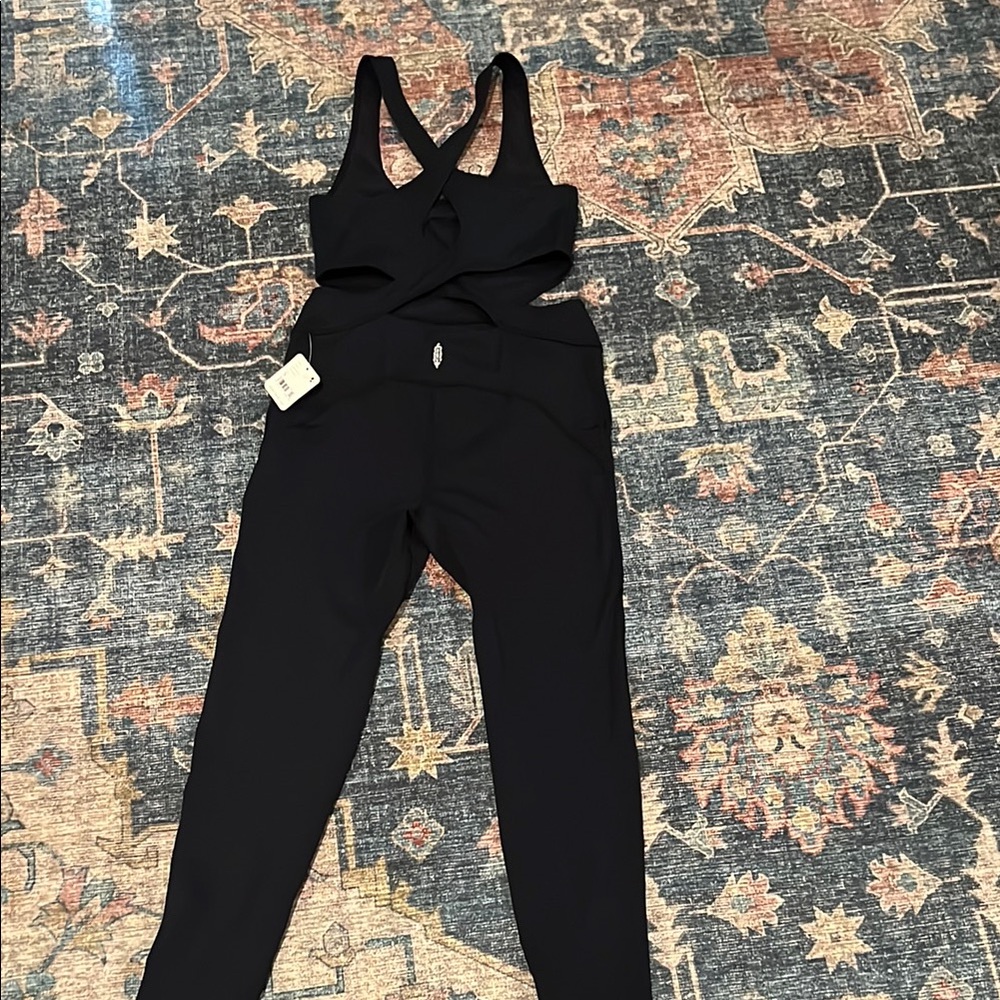 FP Movement by Free People Black Cutout Performance Jumpsuit